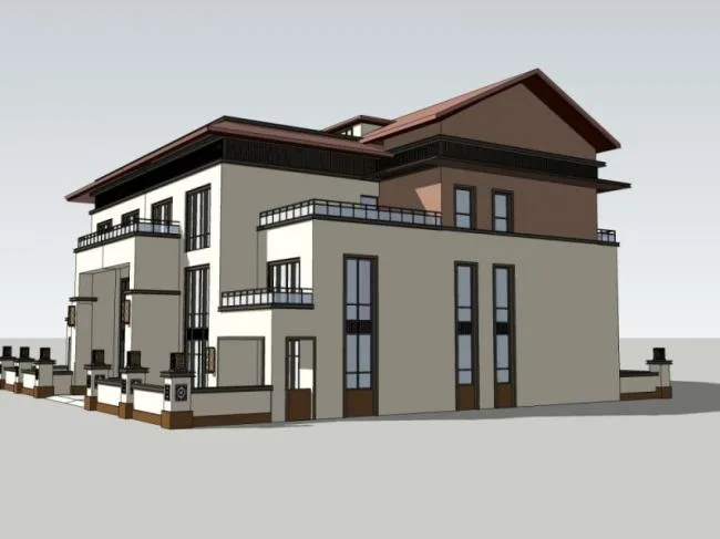 Sketchup Villa Model | Solo Villa, Modern Chinese Style