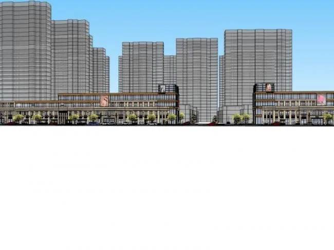 Sketchup Business Model | Multi story Commercial Pedestrian Street, Modern Style