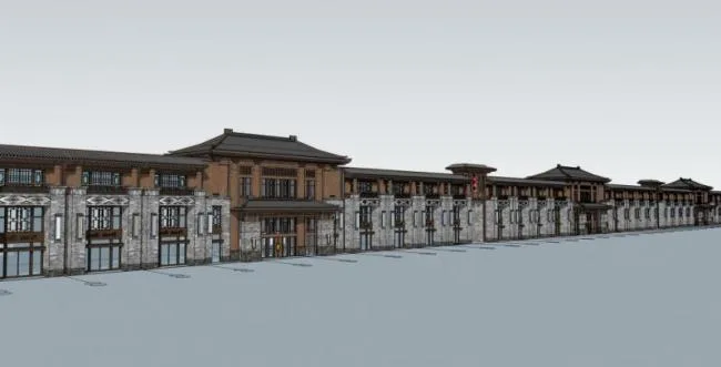 Sketchup Business Model | Multi-story Commercial Street, Chinese Style