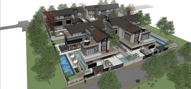 Sketchup Villa Model | Row Villa, Chinese Style