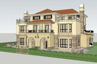 European-Style Double Split Villa SketchUp Model-BIM WORLD