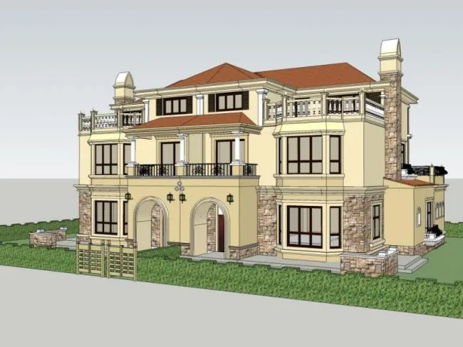 European-Style Double Split Villa SketchUp Model