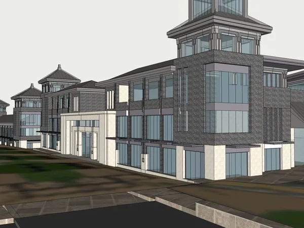 Sketchup Business Model | Multi story Commercial Street, Chinese Style