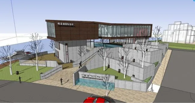 SketchUp Business Model: Multi-Story Clubhouse and Modern Commercial Building Design