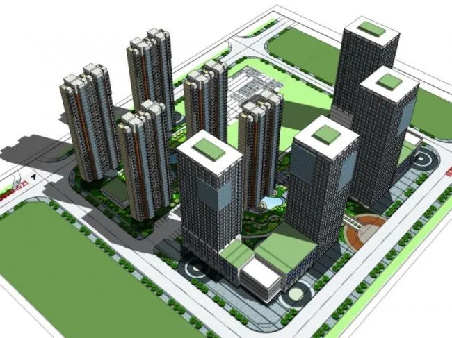 Sketchup Complex Model | Multi story High rise Complex, Commercial, Hotel, Office, Residential, Modern Style