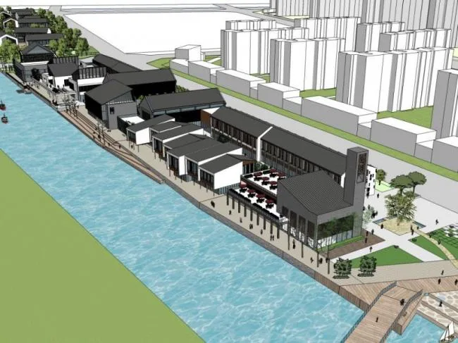SketchUp Business Model: Modern Chinese Style on Commercial Street