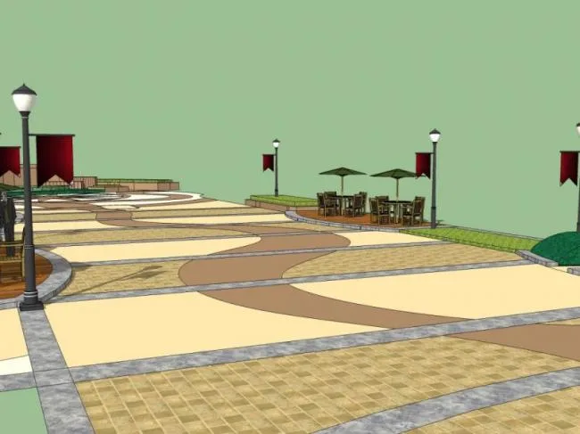 Sketchup Landscape Model | Square Landscape, Classical Style