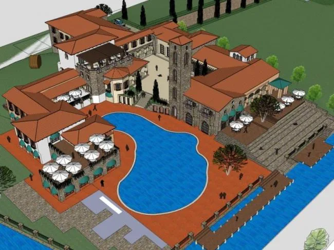 Sketchup Business Model | Multi story Clubhouse, Spanish Style