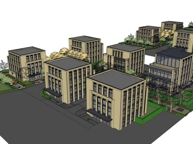 Sketchup Residential Model | Multi story Community Entrance Landscape Design, Modern Style