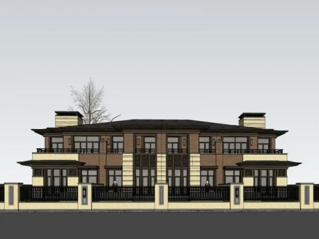 Sketchup Villa Model | Twin Villa, Modern Style