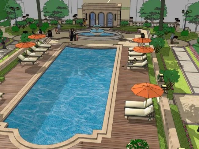 Sketchup Landscape Model | Pool Landscape, Classical Style