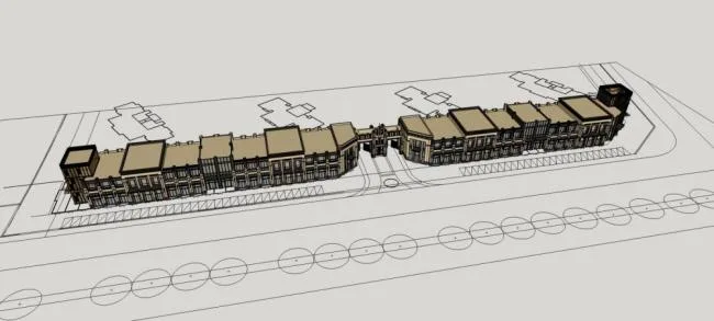 Sketchup Business Model | Multi story Commercial Street and Entrance, Neoclassical Style