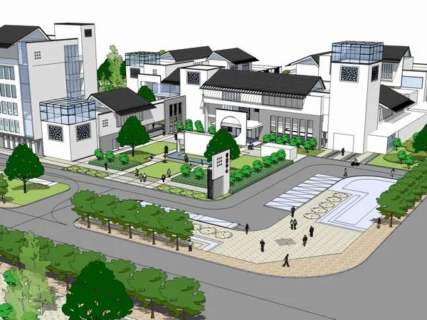 Sketchup Residential Model | Multi story Urban Landscape Activity Center, Residential, Modern Chinese Style