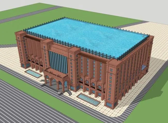 Sketchup Office Model | Multi story Office Building, Red Brick Library, Neoclassical Style