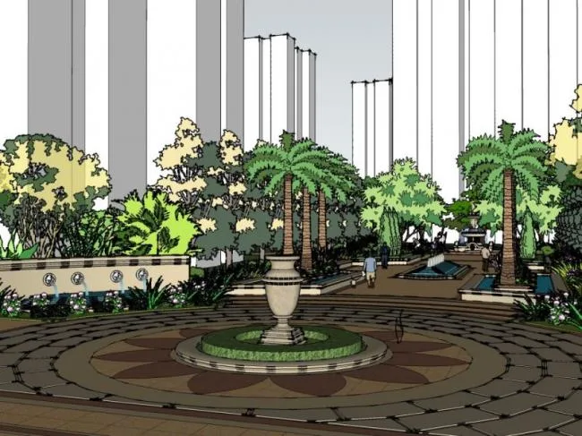 Sketchup Landscape Model | Waterfront Landscape, Classical Style