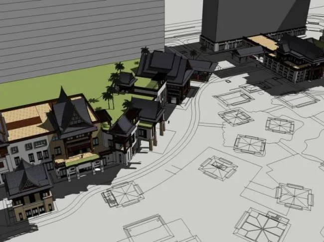 SketchUp Multi-Story Chinese-Style Resort Hotel Model