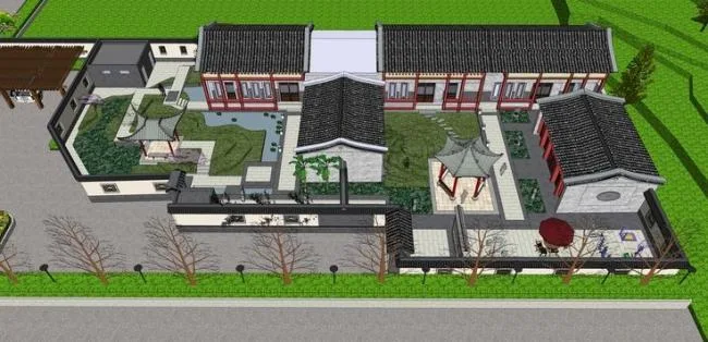 SketchUp Residential Design: Chinese Huizhou Courtyard and Landscape Architecture