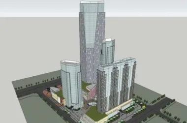 SketchUp Complex Model: Modern Super High-Rise Office with Ground Floor Commercial Spaces-BIM WORLD