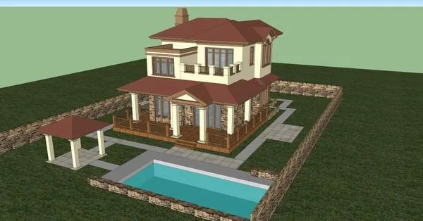 Sketchup Villa Model | Single Family Villa, Classical Style
