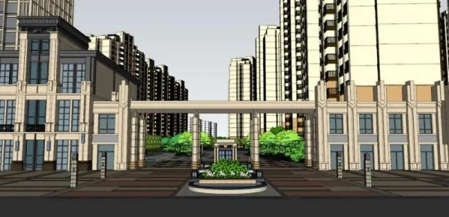 Sketchup Residential Model | Super high-rise residential, ground floor commercial, classical style