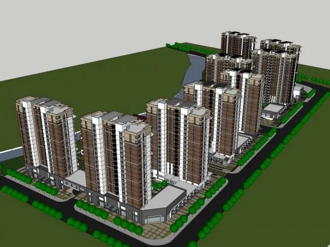 Sketchup Residential Model | High rise residential building, bottom commercial, classical style, 18 floors
