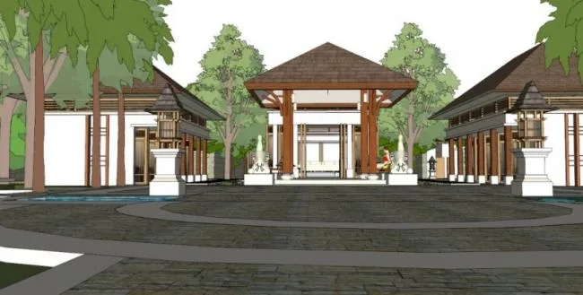 Sketchup Hotel Model | Resort Hotel, Modern Style, Sloping Roof