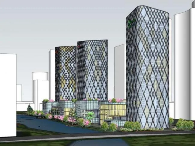 Sketchup Complex Model | High rise Office Building, Ground Floor Commercial, Hotel, Complex, Modern Style