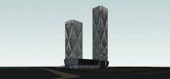 Sketchup Office Model | Super high-rise office building, hotel, commercial podium, modern style