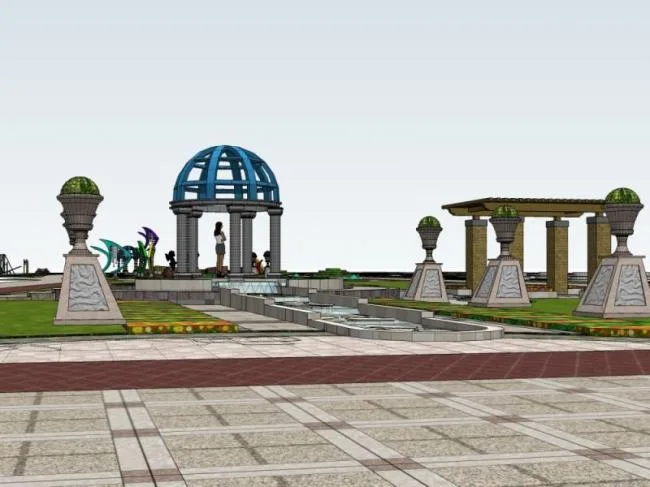 Sketchup Landscape Model | Community Landscape, Modern Style