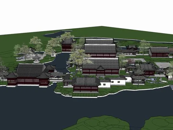 Sketchup Landscape Model | Multi story Leisure Landscape Club Landscape, Chinese Style