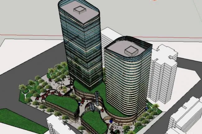 Sketchup Office Model | High rise office building, ground floor commercial, modern style