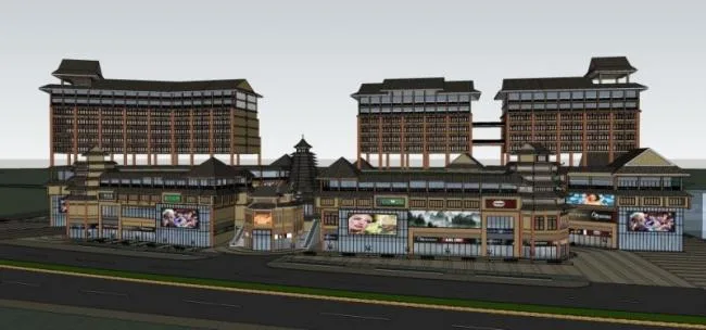 Sketchup Business Model | Multi story commercial building, modern Chinese style