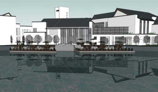 Sketchup Business Model | Multi story Huizhou style new club, Chinese style, commercial building
