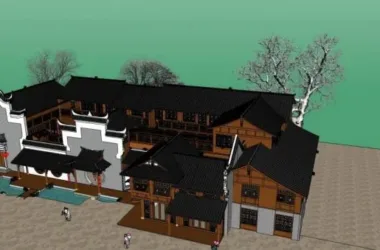 SketchUp Business Model: Multi-Story Chinese-Style Clubhouse and Commercial Building-BIM WORLD