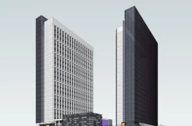 SketchUp Complex Model: Modern High-Rise Commercial Plaza with Office Towers and Ground-Level Retail-BIM WORLD