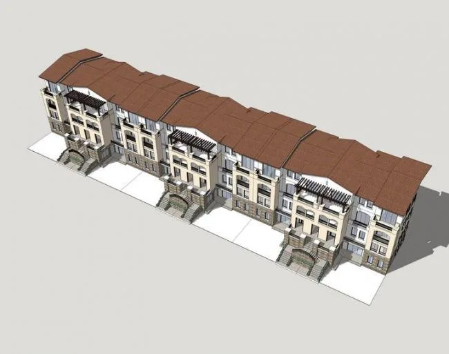 Sketchup Residential Model | Multi story Residence, Row House, Residential Building, Spanish Style, Classical Style