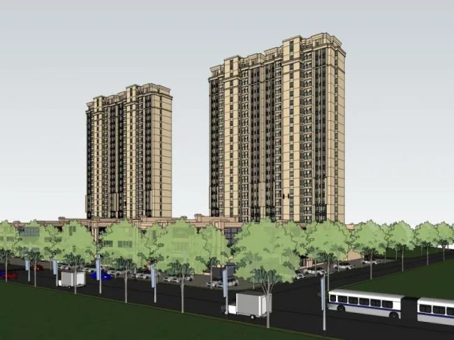 Sketchup Residential Model | Super high-rise residential, ground floor commercial, residential building, classical style