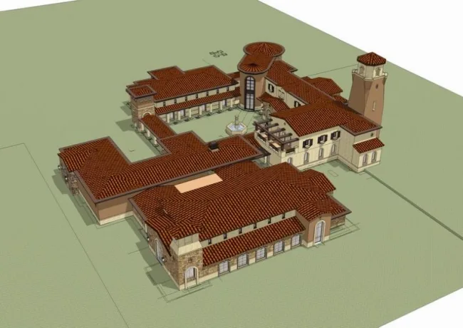 Sketchup Business Model | Multi story Clubhouse, Spanish Style, Classical Style, Commercial Architecture