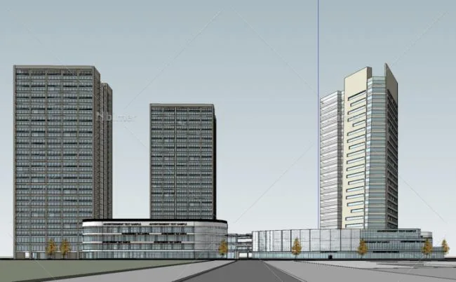 Sketchup Business Model | Multi story mixed office building, commercial street, podium, modern style