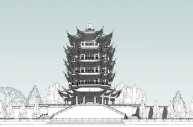 SketchUp Model of Ancient Chinese Architecture: Multi-Story Yellow Crane Tower with Attic-BIM WORLD