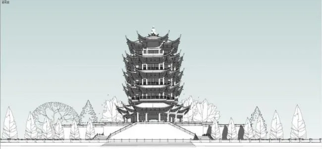 SketchUp Model of Ancient Chinese Architecture: Multi-Story Yellow Crane Tower with Attic