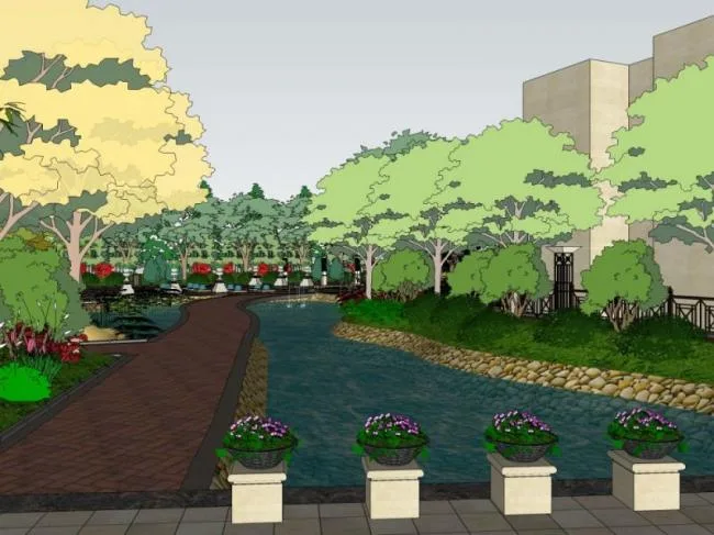 Sketchup Landscape Model | Courtyard Landscape, European Style, Classical Style