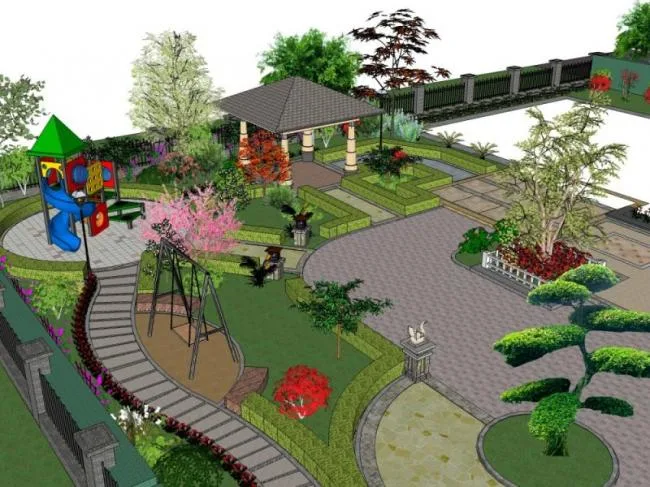 Sketchup Landscape Model | Courtyard Garden, New Chinese Style