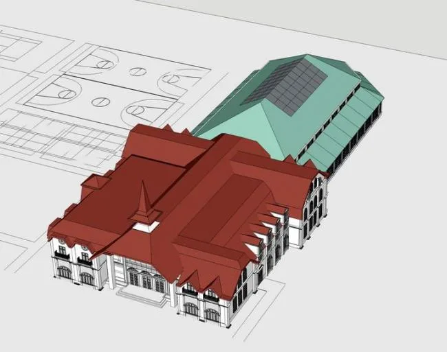 Sketchup Sports Center Model | Southeast Asian Style, Classical Style, Multi story Sports Center