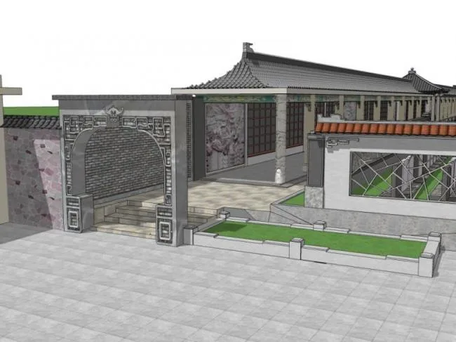 Sketchup Landscape Model | Office Landscape, Reception Center, Chinese Style