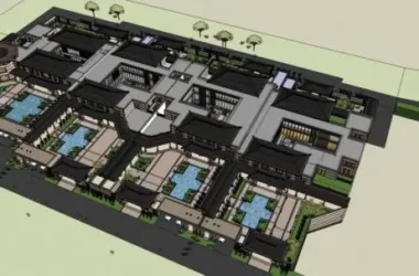 SketchUp Hotel Model: Large Vacation Club, Hotel, Townhouse with Chinese Design-BIM WORLD