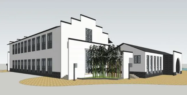 Sketchup Hotel Model | Multi story hotel with enclosed corridors, courtyards, Huizhou style architecture, Chinese style