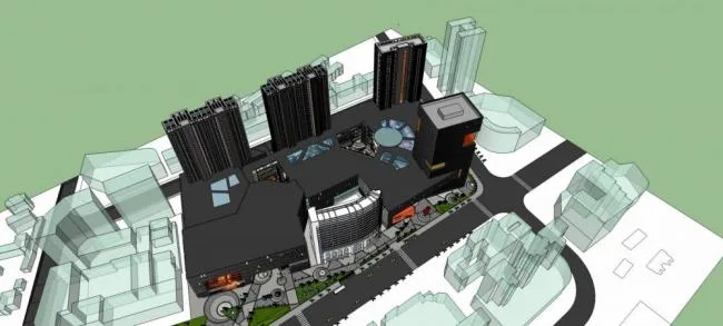 Sketchup Complex Model | Baling Shangcheng Commercial Complex, High rise Hotel Office, Multi story Commercial Skirt, Modern Style