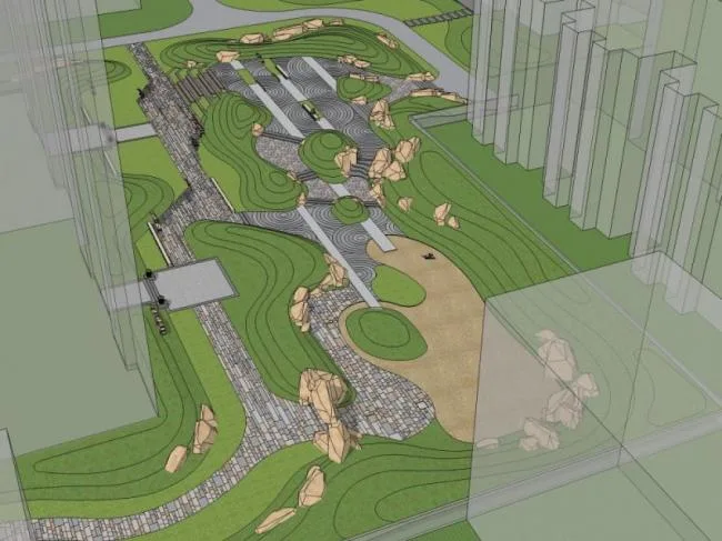 Sketchup Landscape Model | Community Landscape, Residential Landscape, Modern Style