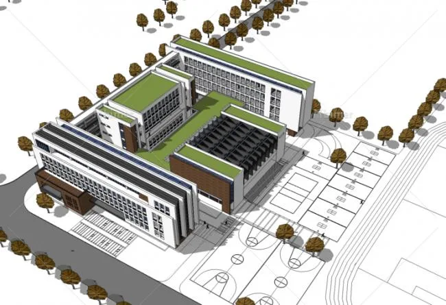 Sketchup School Model | Multi-story Middle School Teaching Building, Educational Architecture, Modern Style